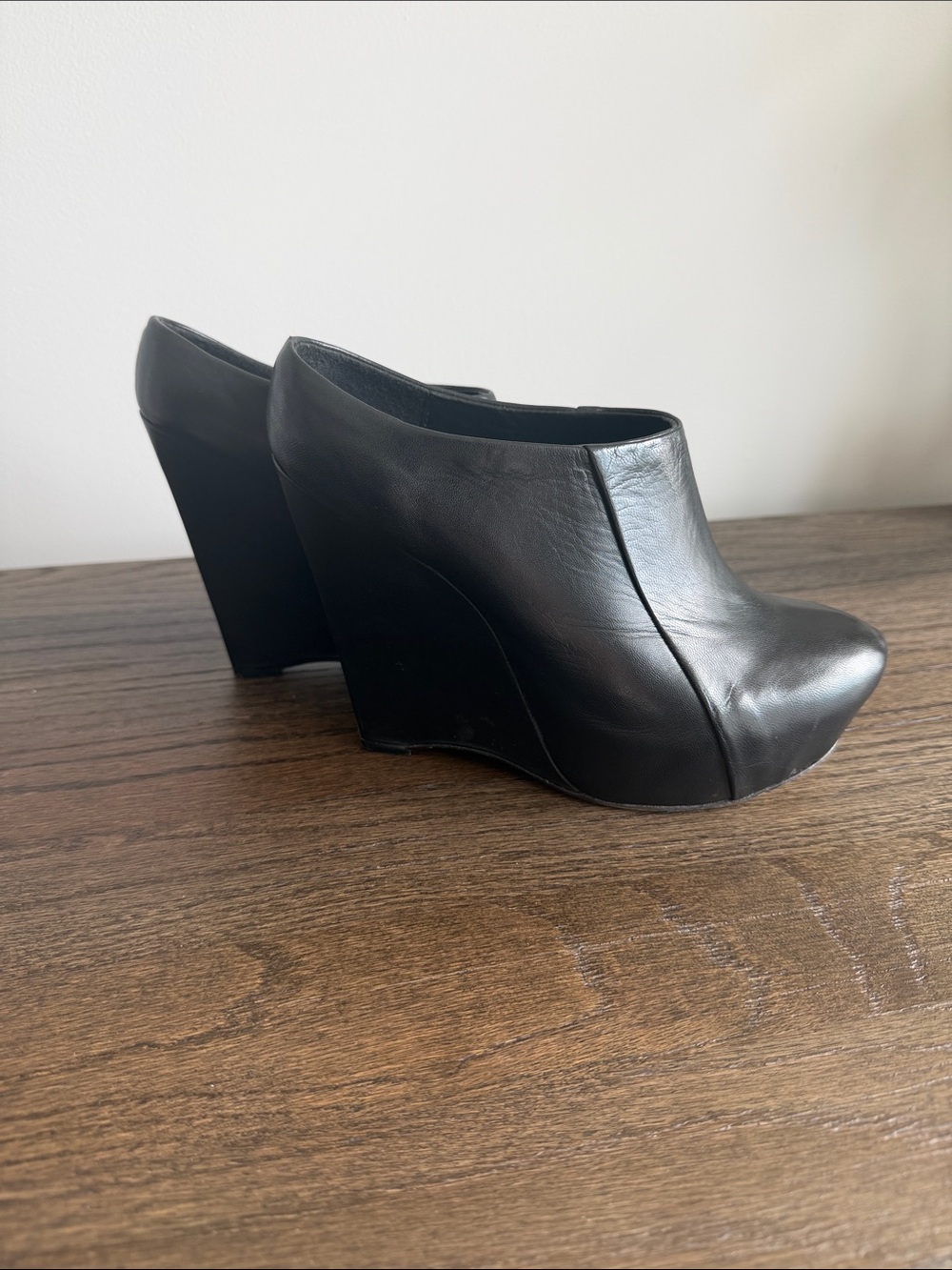 Type Z Black Leather Wedge Booties